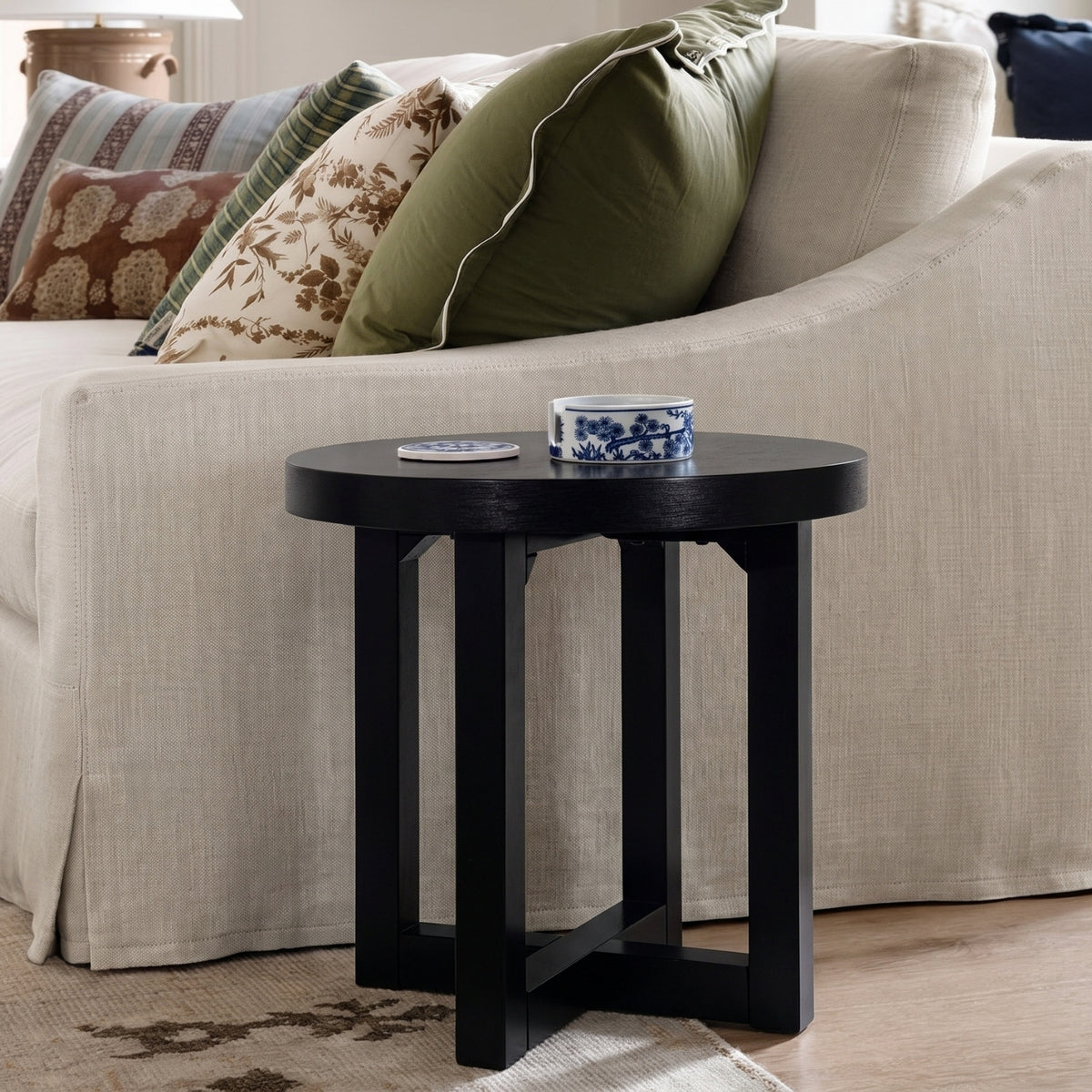 Christie Round Bayur Wood Cross-Base Side Table