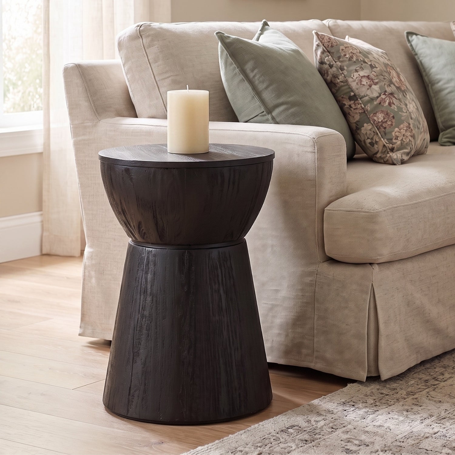 Cinched Drum Solid Mango Wood Side Table