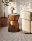 Cinched Drum Solid Mango Wood Side Table