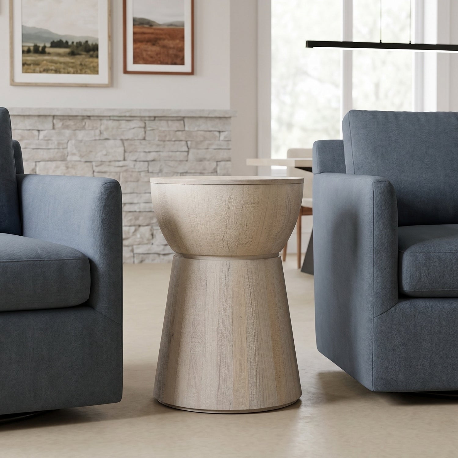 Cinched Drum Solid Mango Wood Side Table