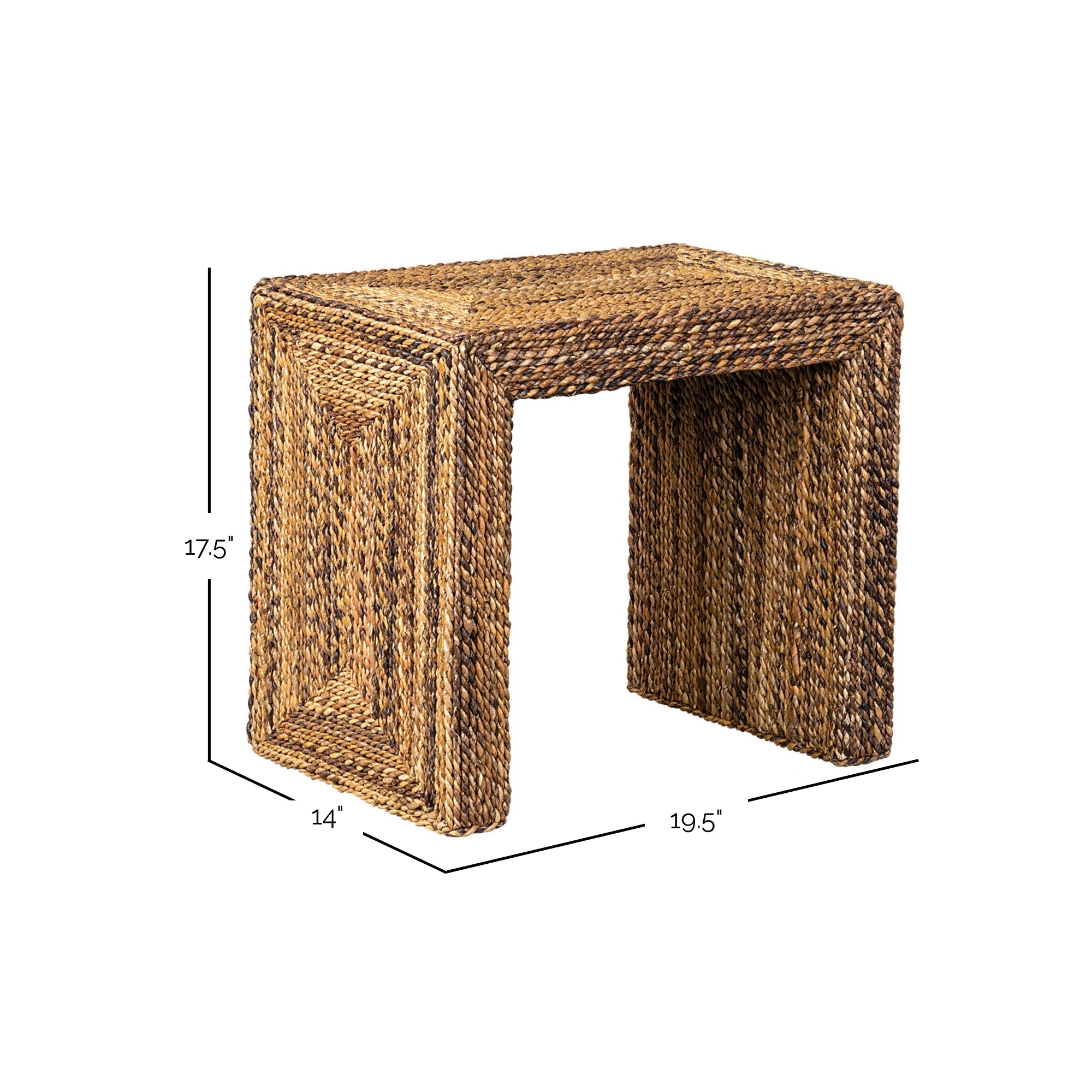 Soren Rectangular Braided Seagrass 19" Side Table Solid Wood accent table