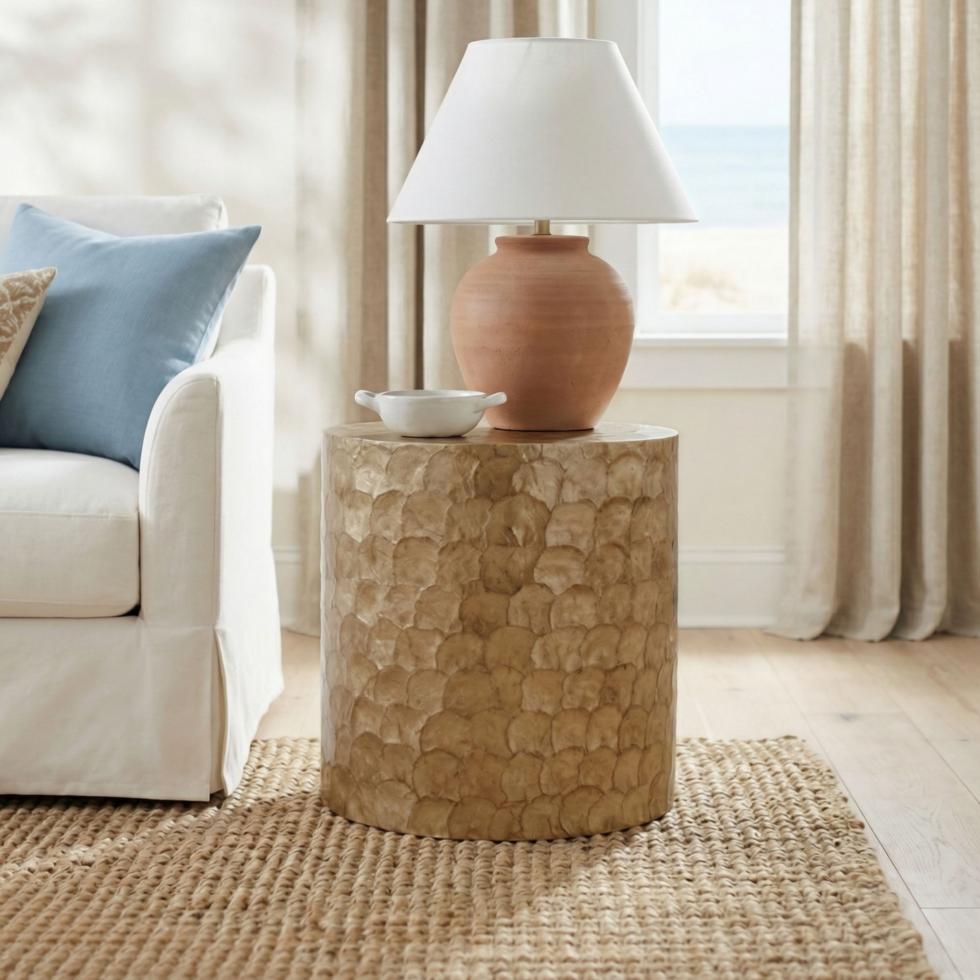Tasi Round Capiz Shell Accent Table