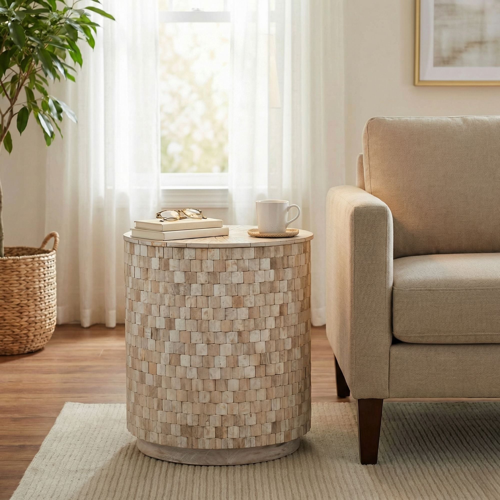 Fulton 20" Mosaic Teak Storage Accent Table