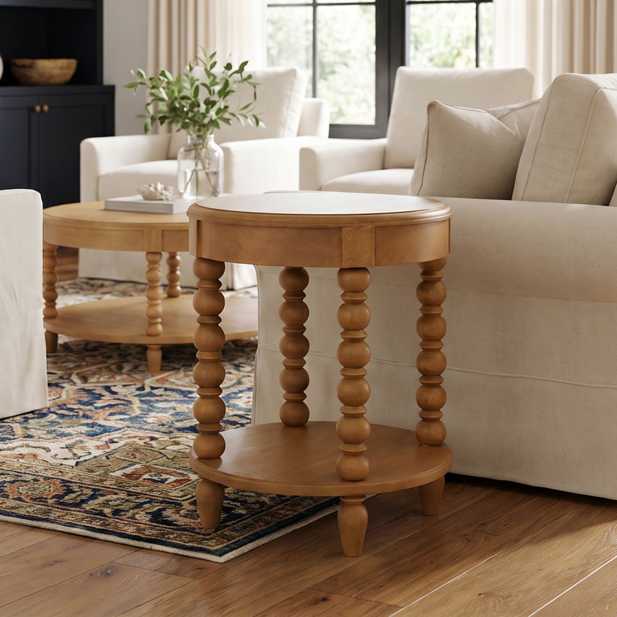 Elanor Round Turned Leg Side Table With Shelf