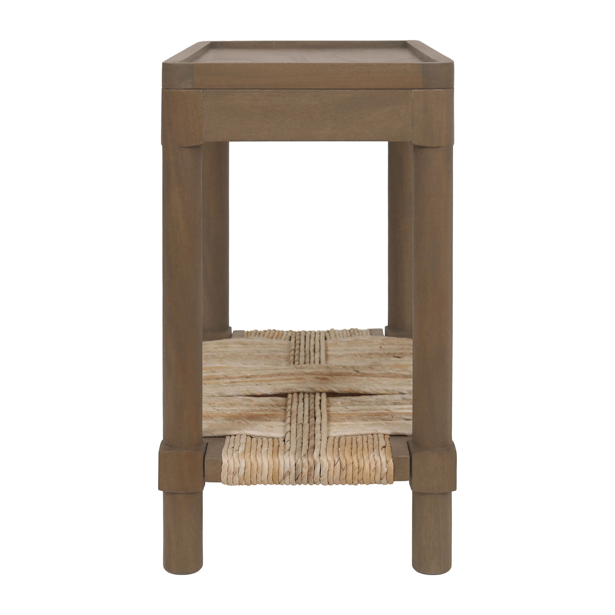 Asura 23" W Bayur Wood Side Table With Abaca Shelf