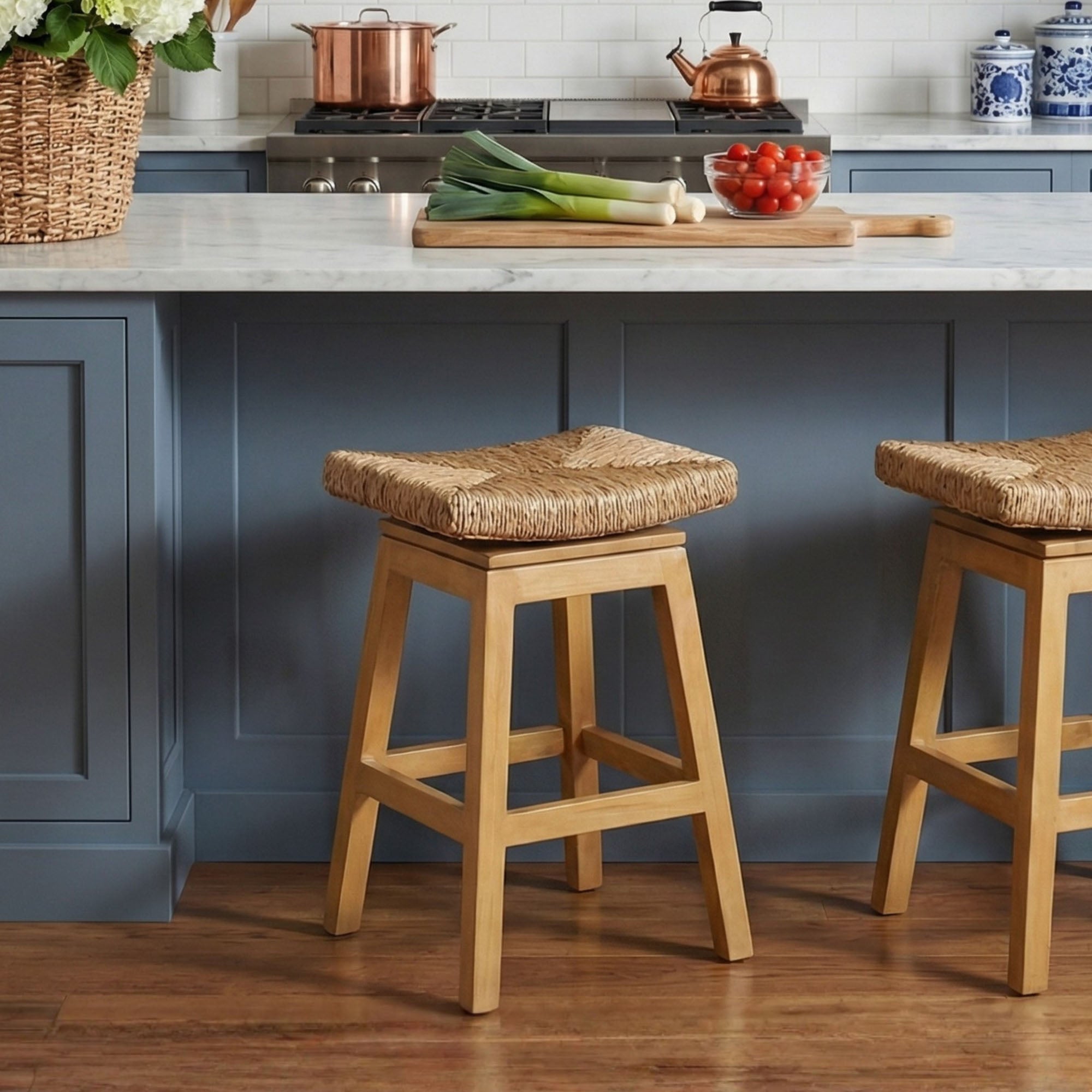 Joyce Swivel Solid Teak and Woven Abaca Counter Stool