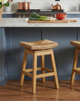 Joyce Swivel Solid Teak and Woven Abaca Counter Stool