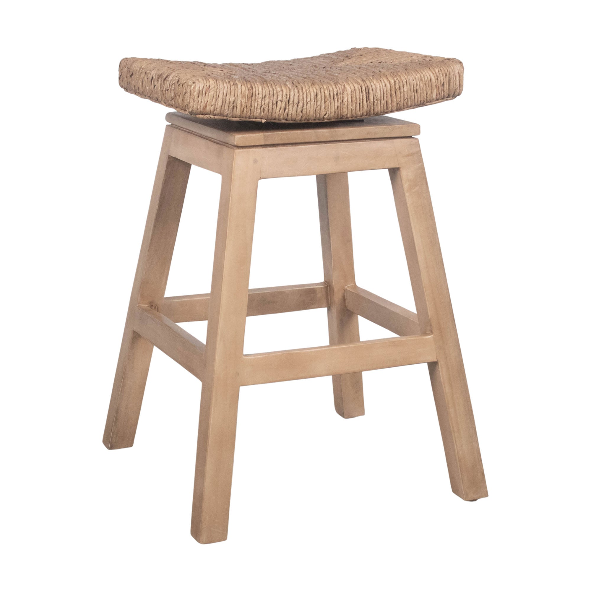 Joyce Swivel Solid Teak and Woven Abaca Counter Stool