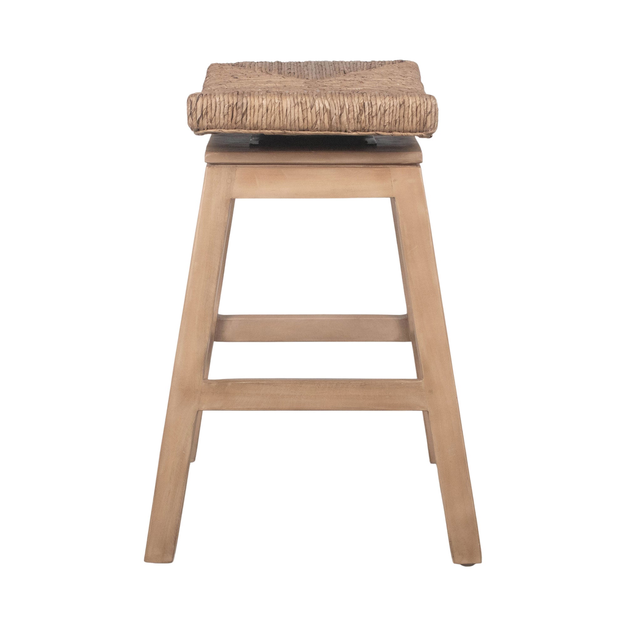 Joyce Swivel Solid Teak and Woven Abaca Counter Stool