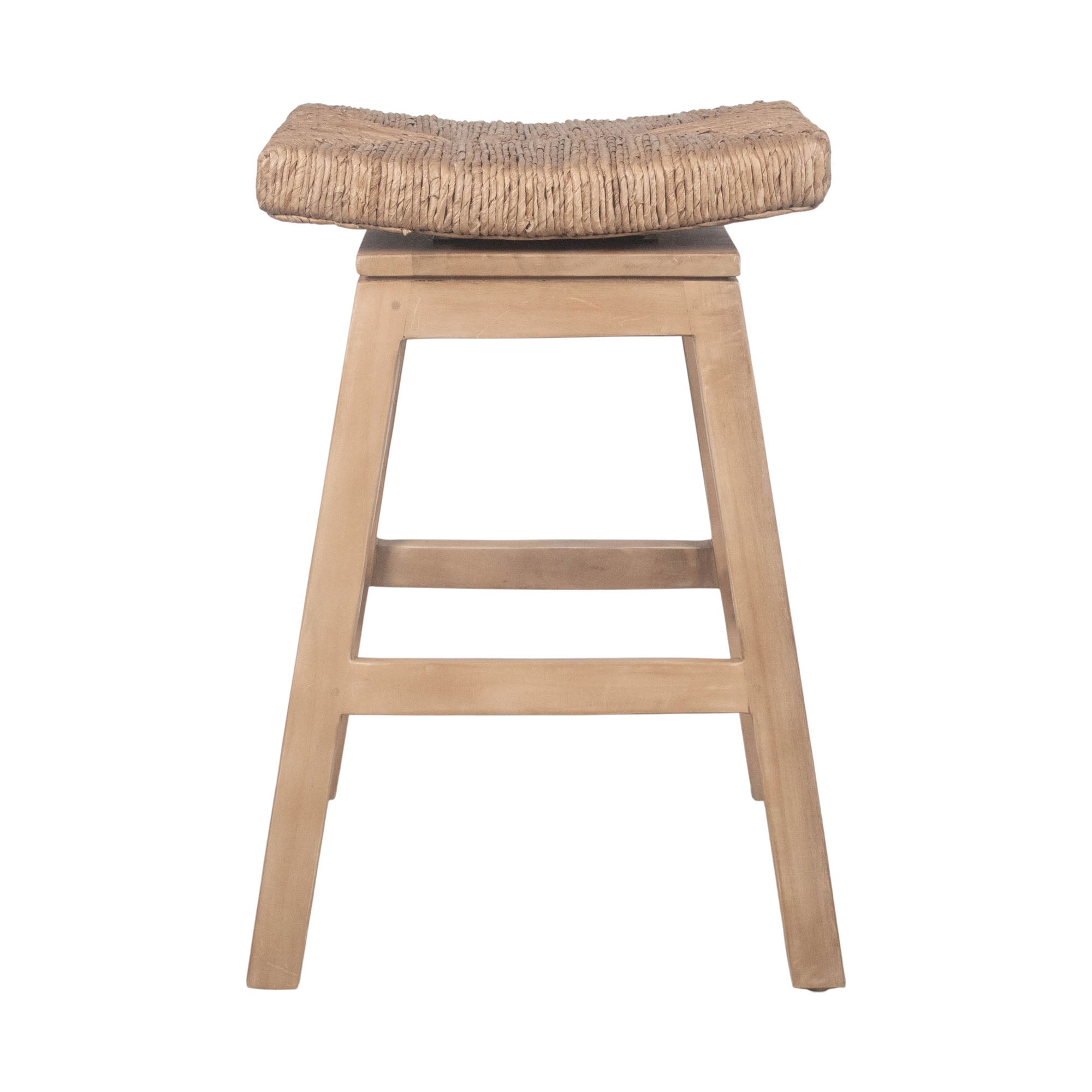 Joyce Swivel Solid Teak and Woven Abaca Counter Stool