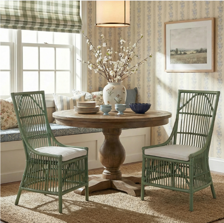 Edie Rattan Dining Chairs with Cushion, Set of 2