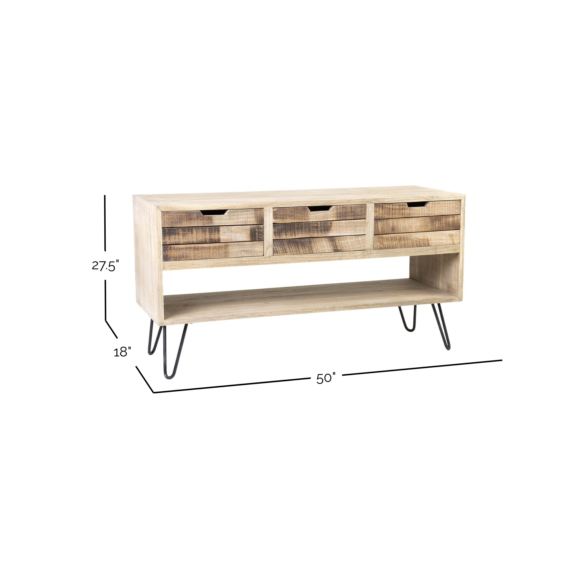 Levi 3 Drawer Storage Console Solid Wood console table