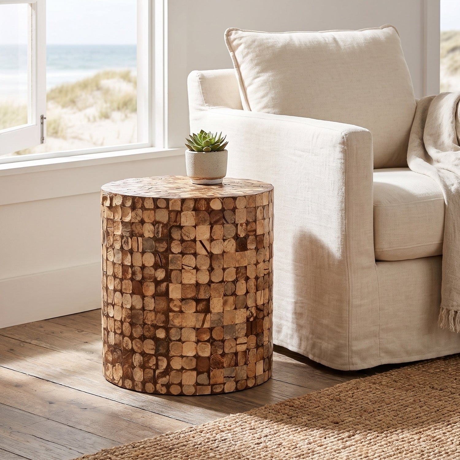 Mila Round Recycled Coconut Shell Accent Table