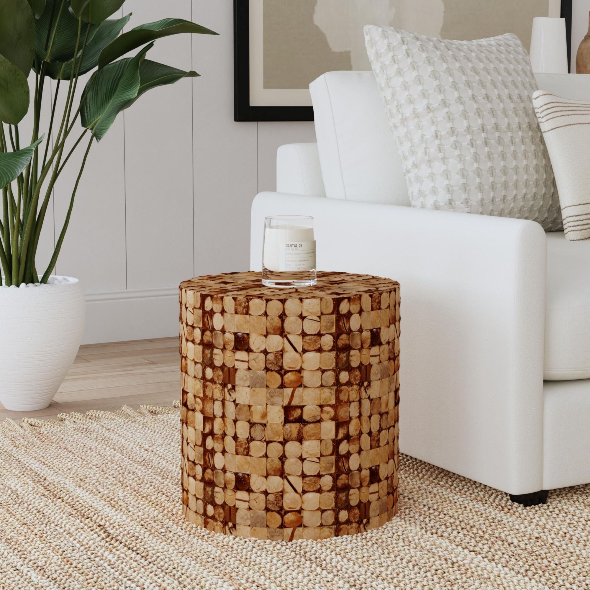 Mila Coconut Shells Round Accent Table