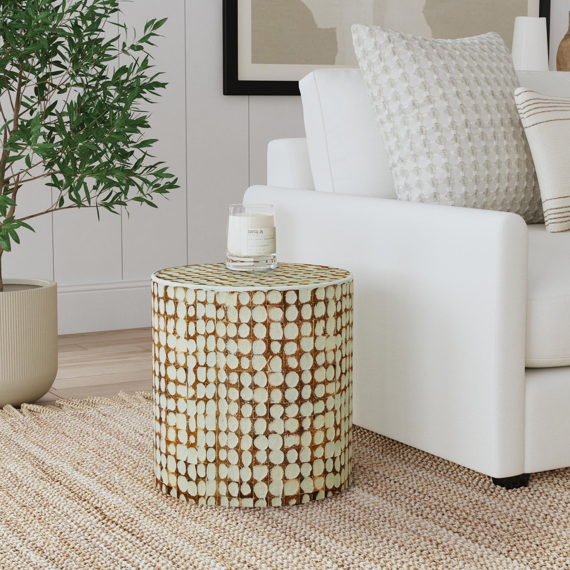 Mila Coconut Shells Round Accent Table