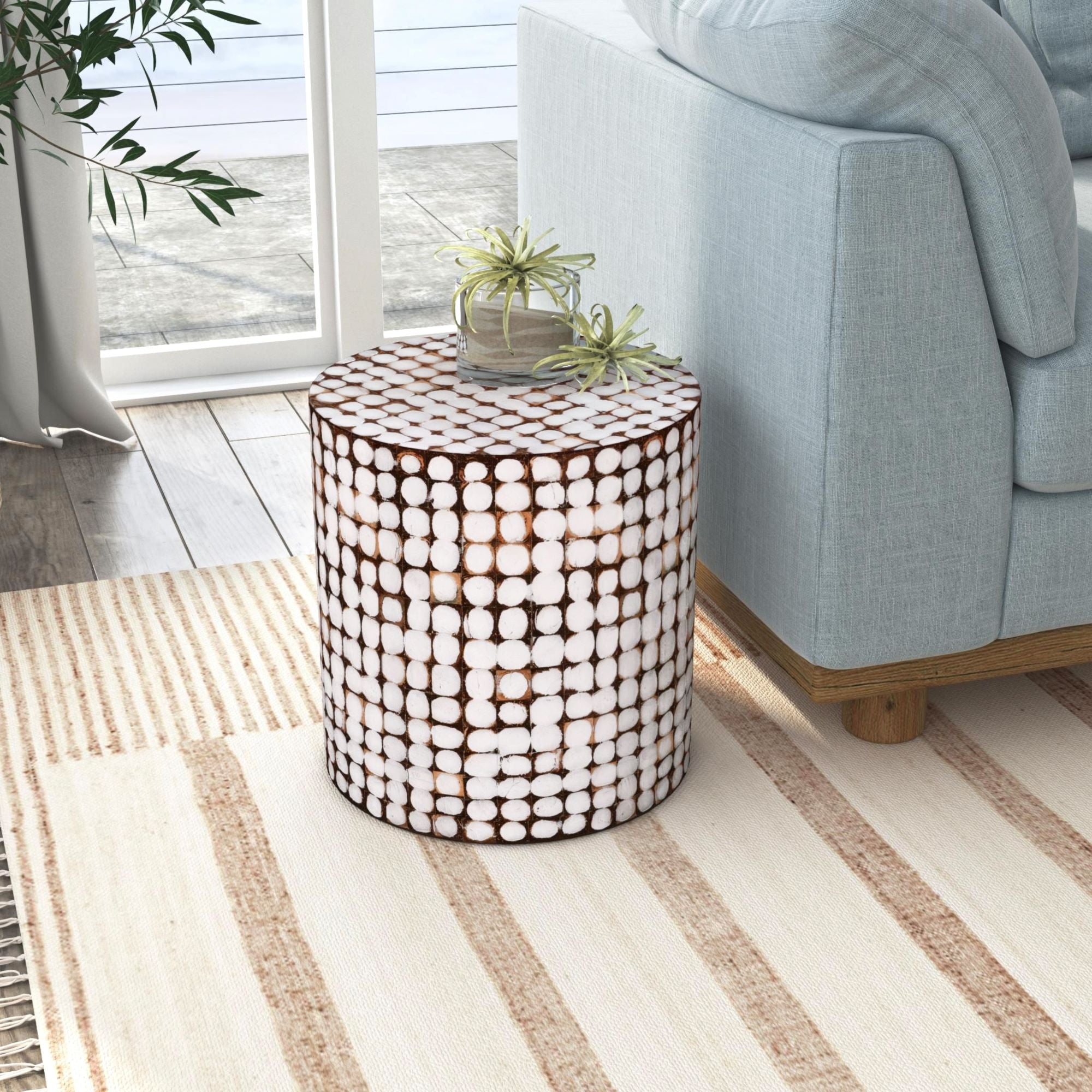 Mila Coconut Shells Round Accent Table