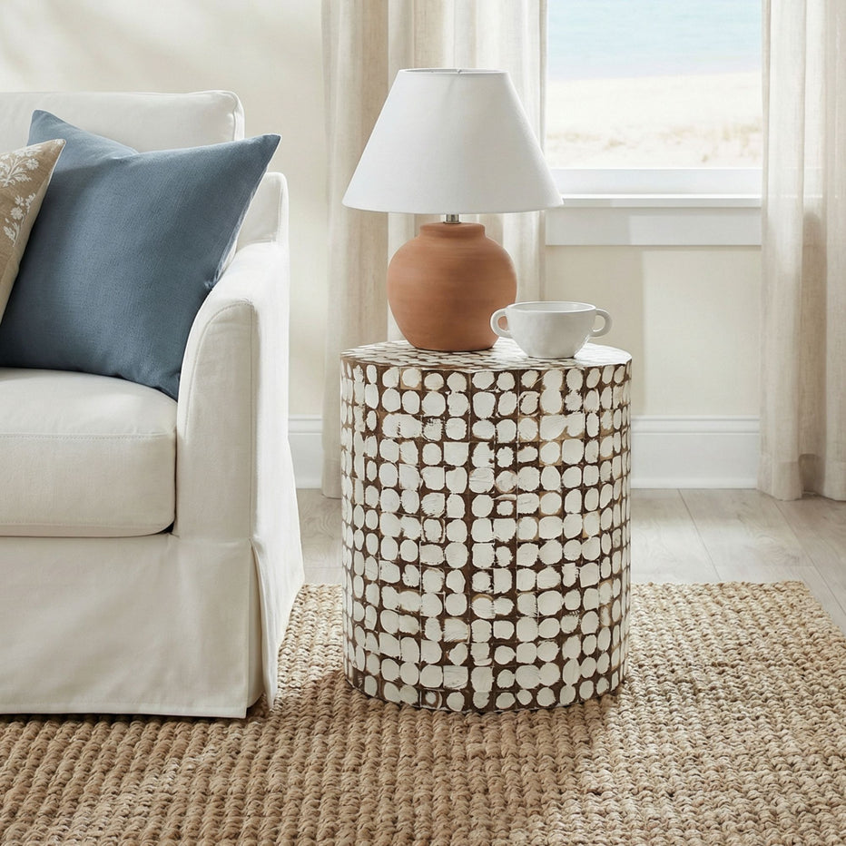 Mila Round Coconut Shell Accent Table | East at Main