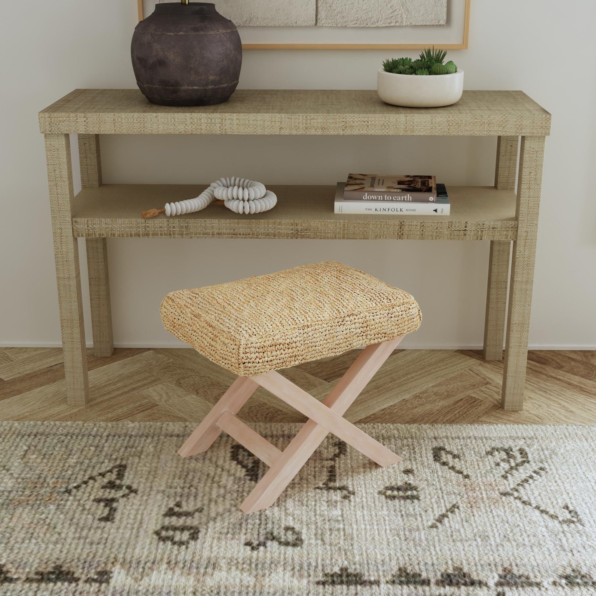 Riley Raffia Console Table with Shelf