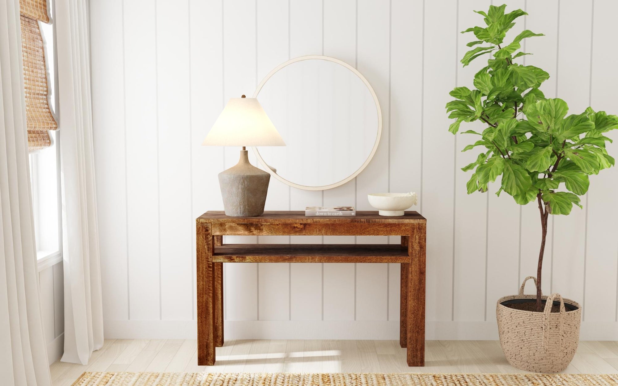 Parsons Solid Wood Console Table with Shelf