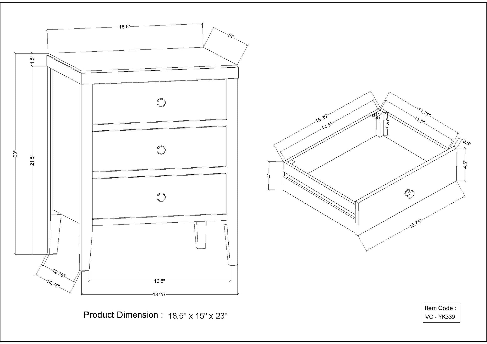 Webb 3 Drawer Solid Wood Nightstand