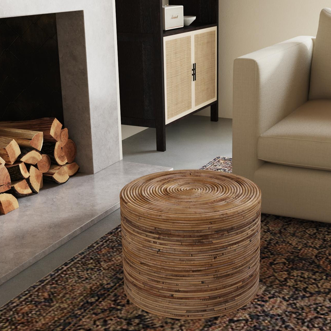 Cameron Rattan Stool Solid Wood ottomans + stools