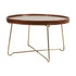 Brown Aria Round Mango Wood 30" Tray Top Coffee Table with Gold Iron Legs Mango Wood coffee table