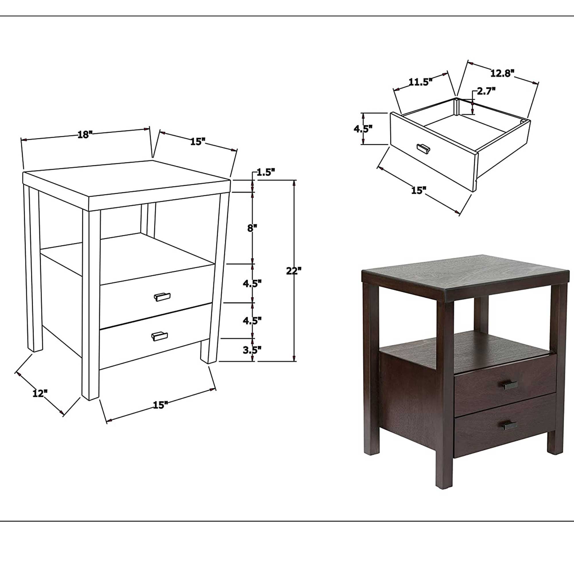 Westwood 2 Drawer Nightstand