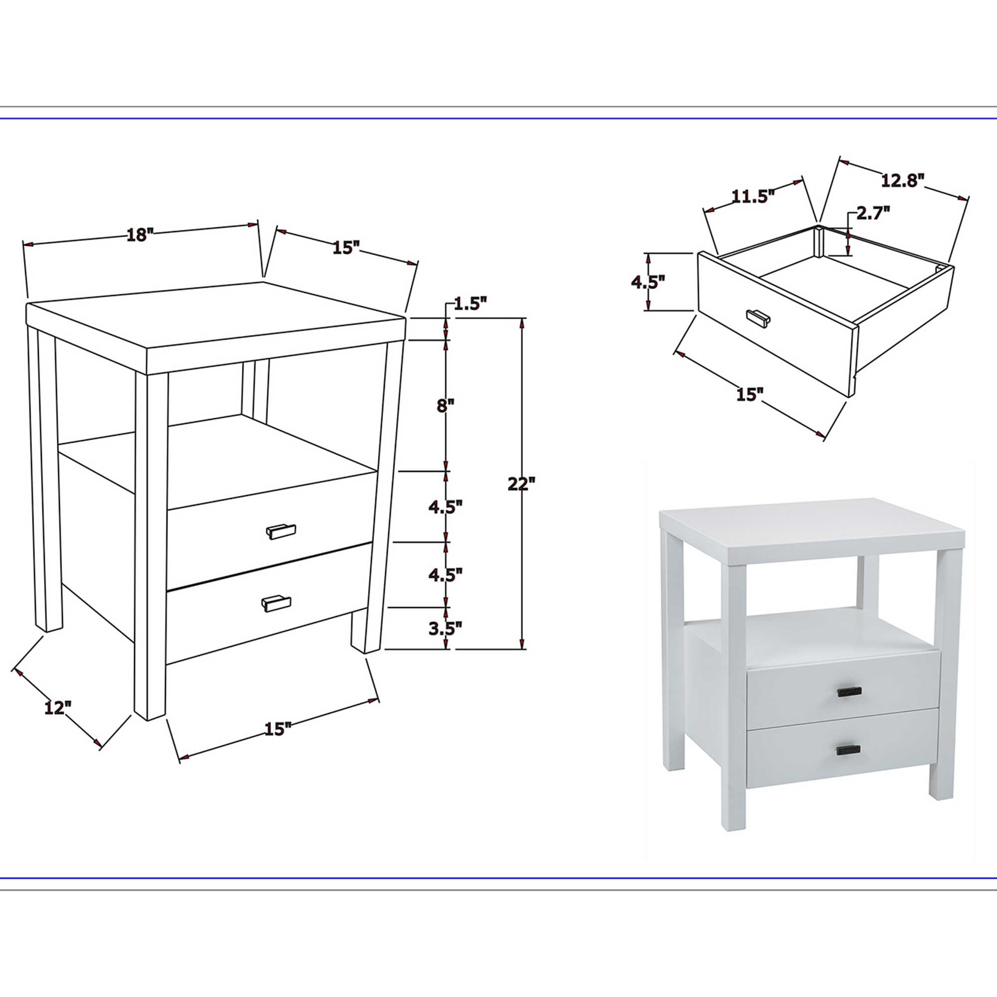 Westwood 2 Drawer Nightstand