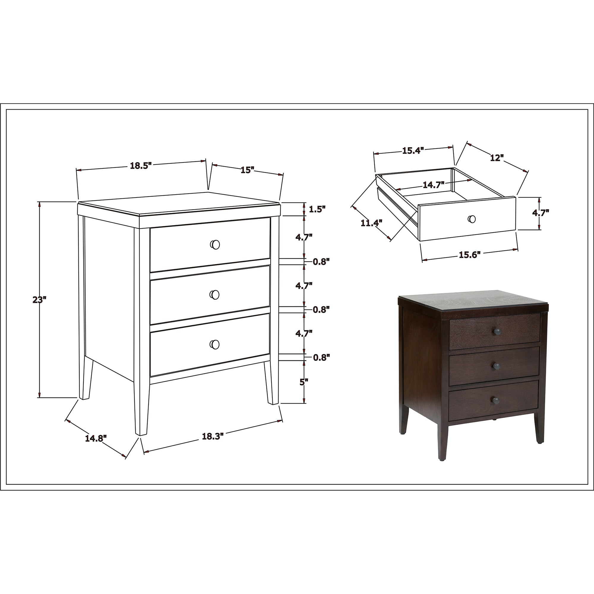 Webb 3 Drawer Solid Wood Nightstand