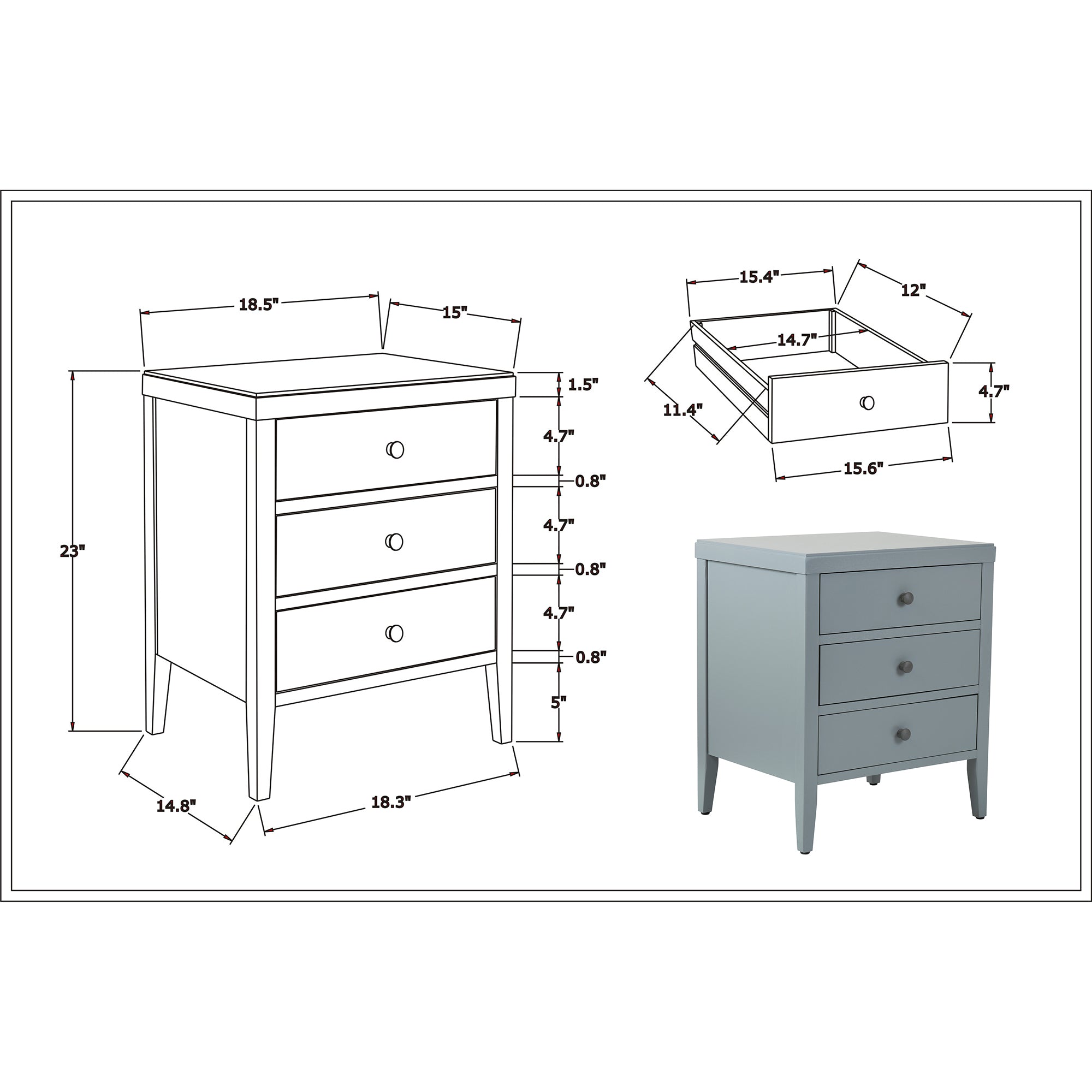 Webb 3 Drawer Solid Wood Nightstand