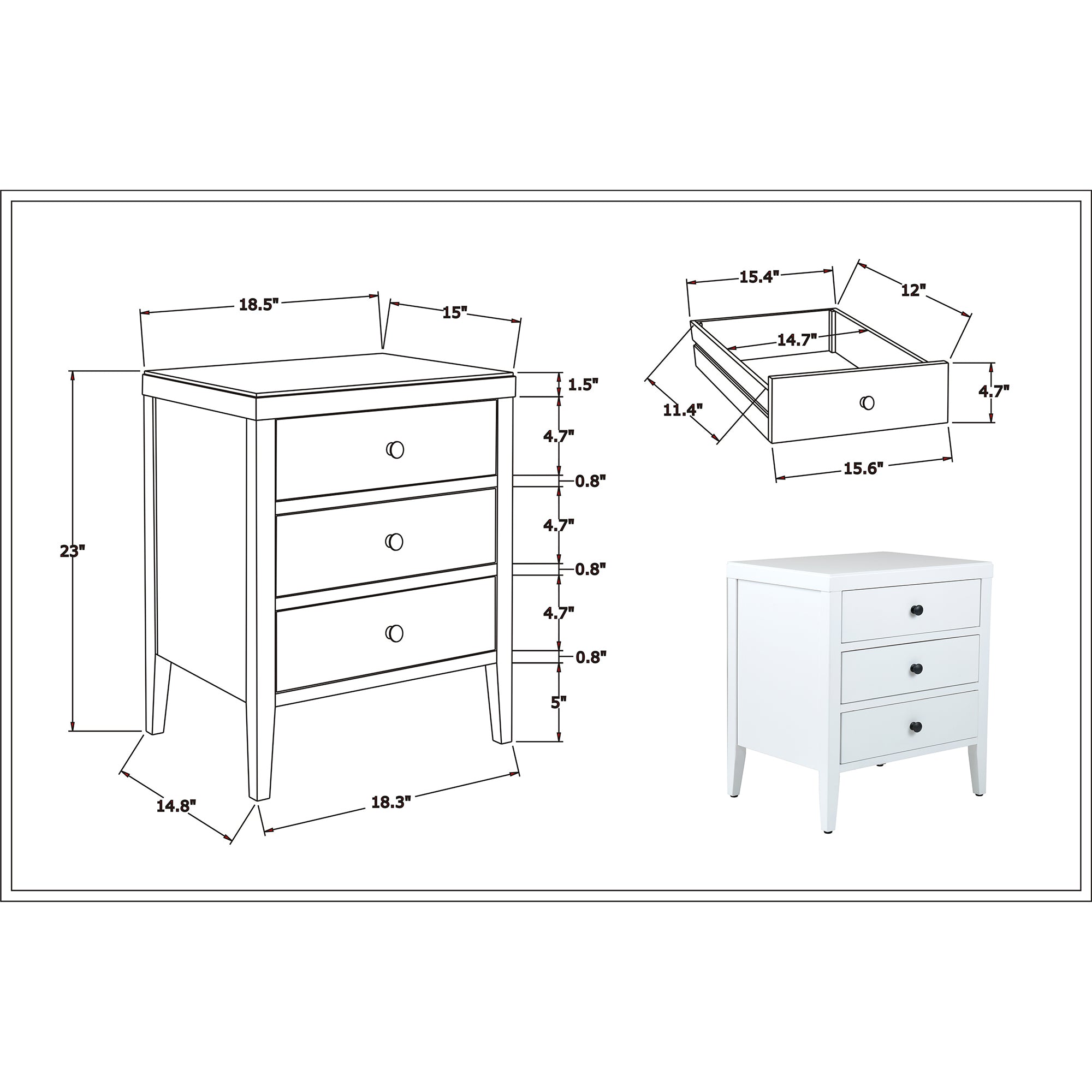 Webb 3 Drawer Solid Wood Nightstand